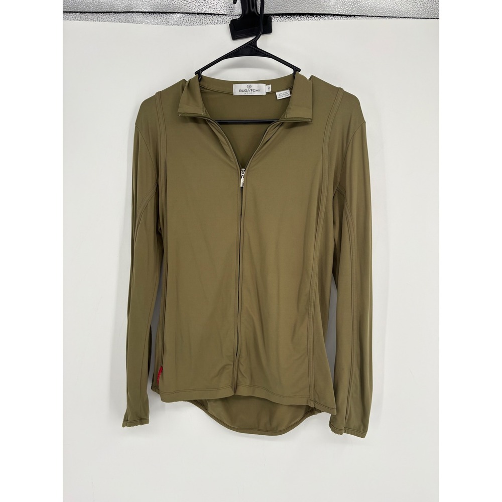 Bugatchi Top Womens M Olive Green Full Zip Mock Neck Athletic Performance Jacket